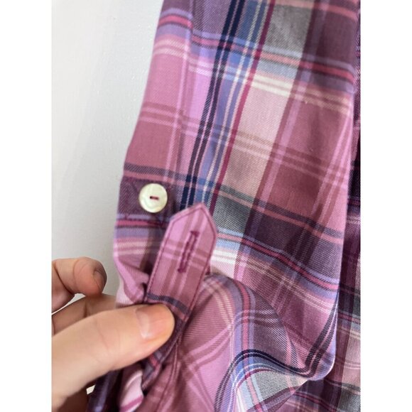 Soft Surroundings Top XS Pink Plaid Floral Embroidery Preppy Boho Western Mature - Picture 5 of 13
